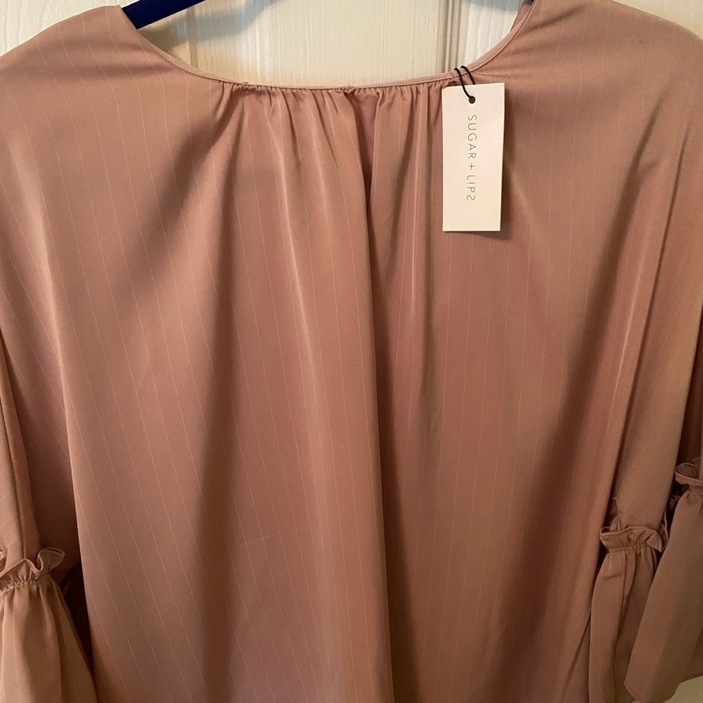 Blush pinstripe satin blouse
